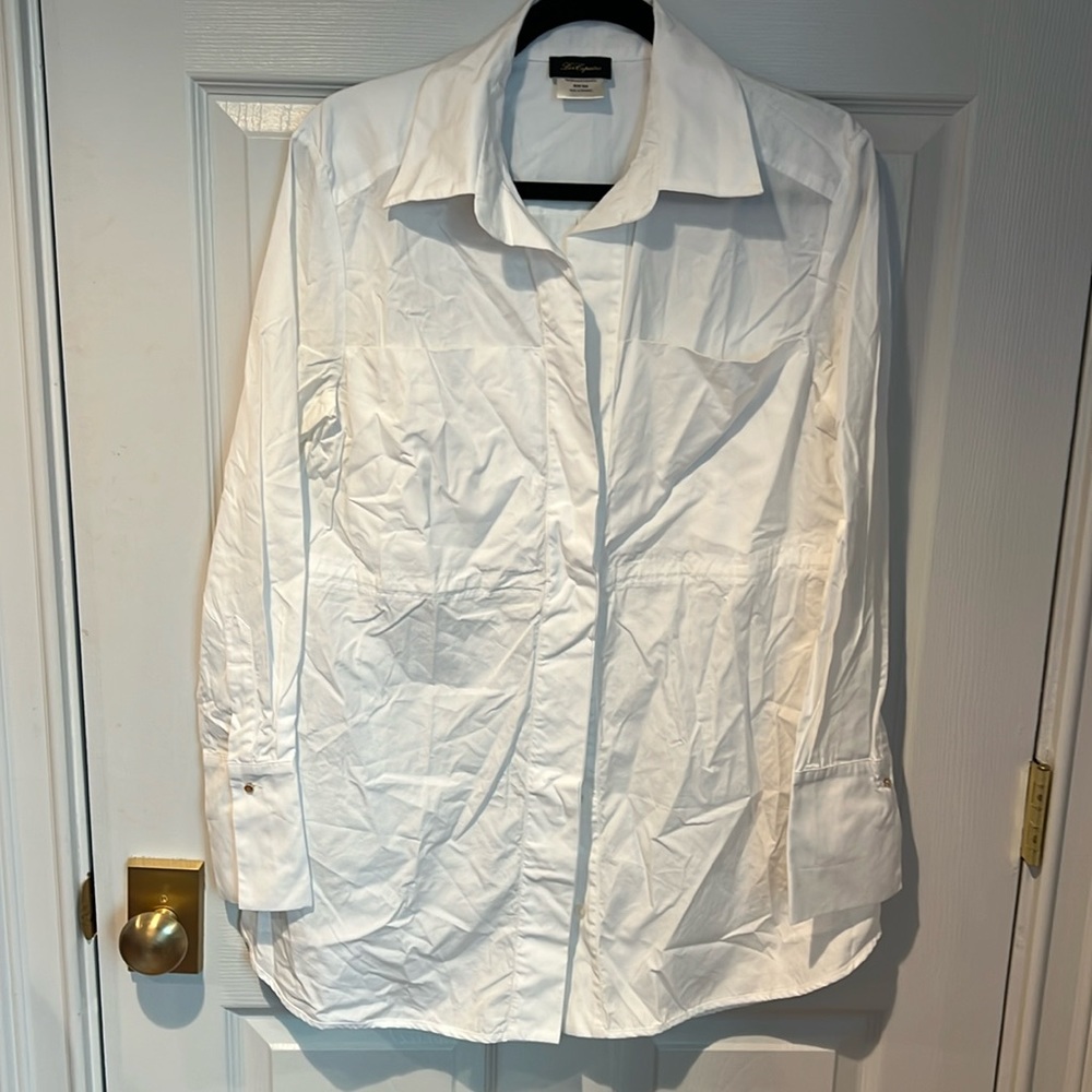 Les Copains white cotton drawstring waist button down shirt size 40